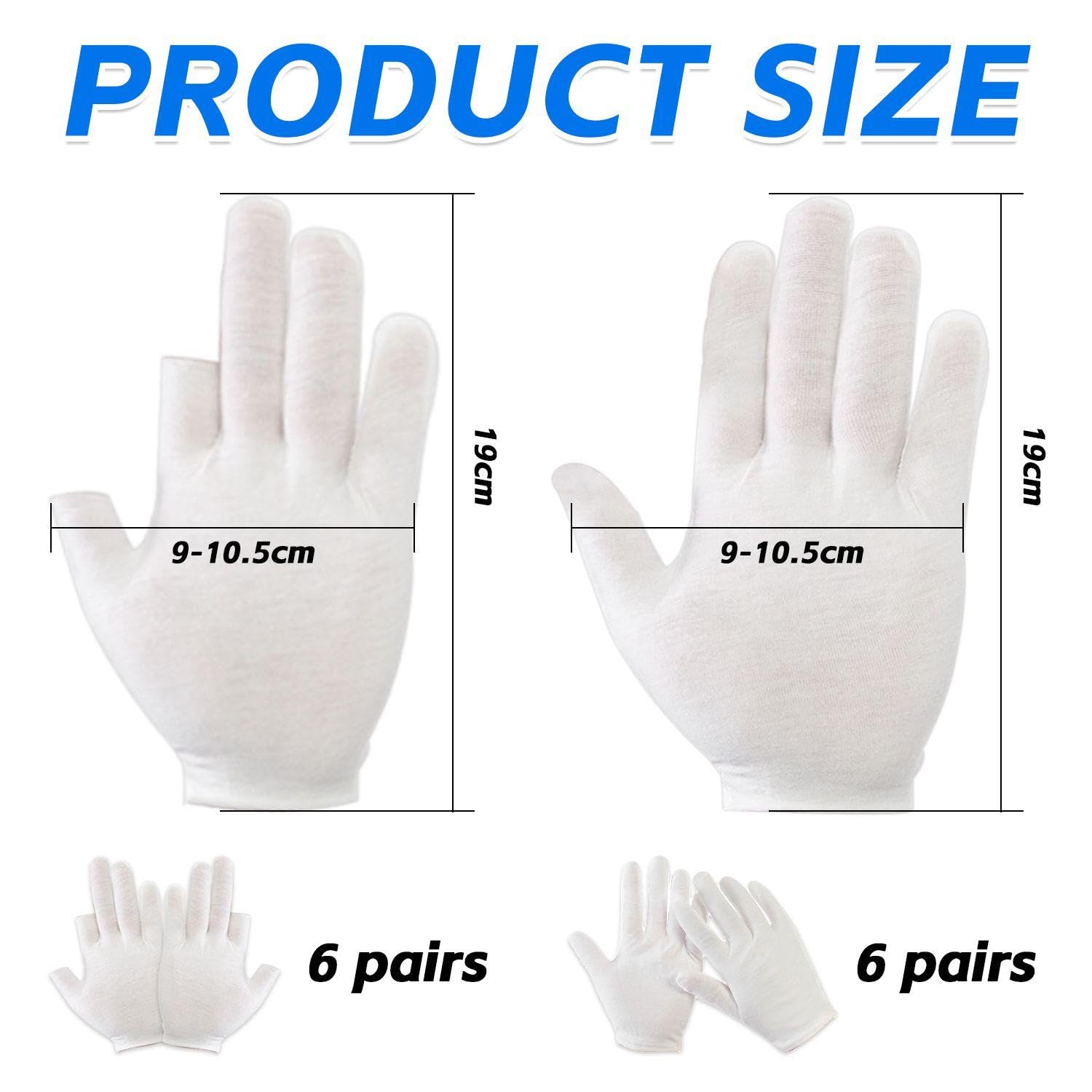 6 paia di guanti per touch screen, 6 paia di guanti da dito completi, guanti da lavoro, guanti idratanti per il sonno, guanti bianchi versatili