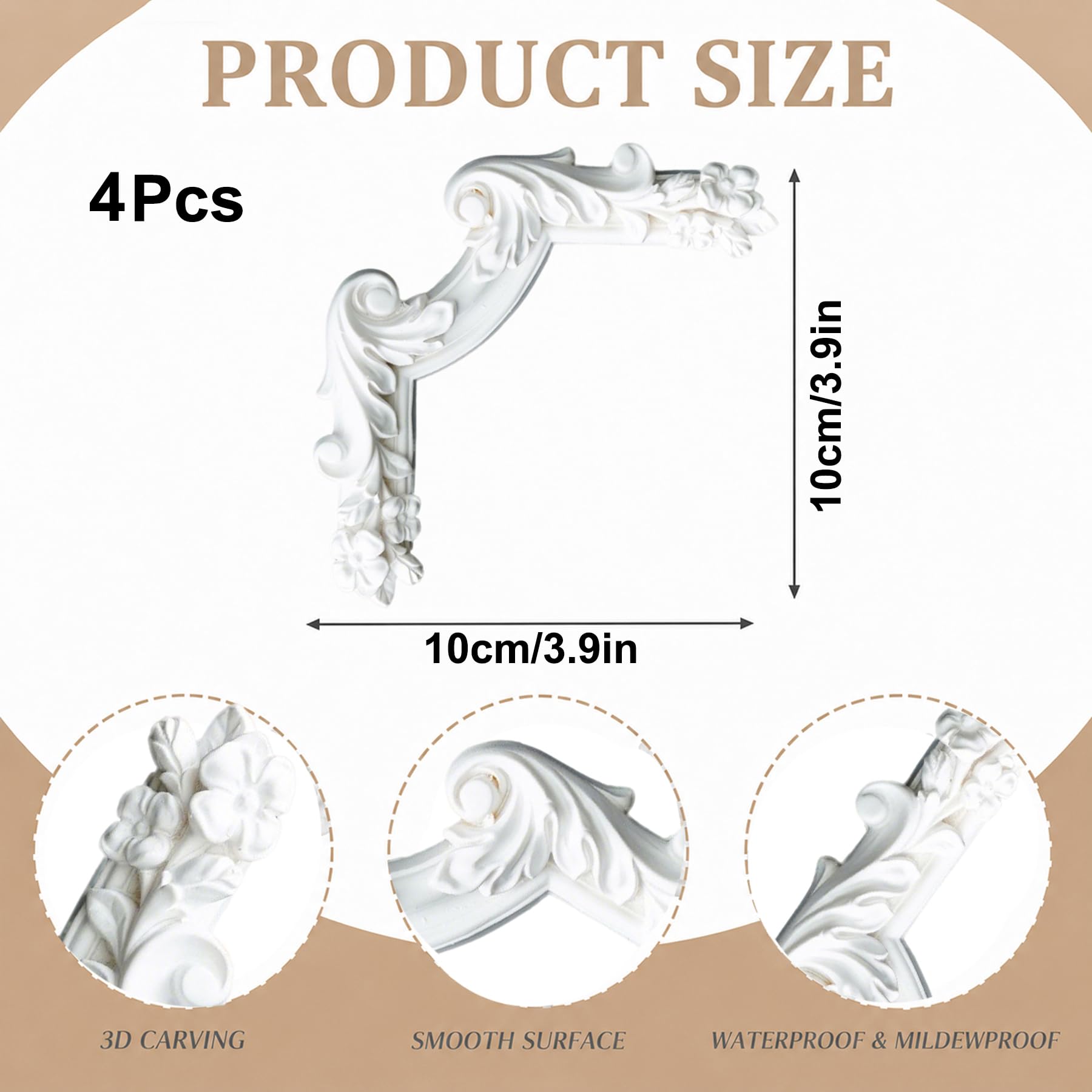 4 PCS Angolari Decorativi per Pareti E Soffitti in PU Modanature Angolari 3D con Decorazioni Floreali Profili Decorativi Verniciabili per Cornici E Angoli Elegante Finitura