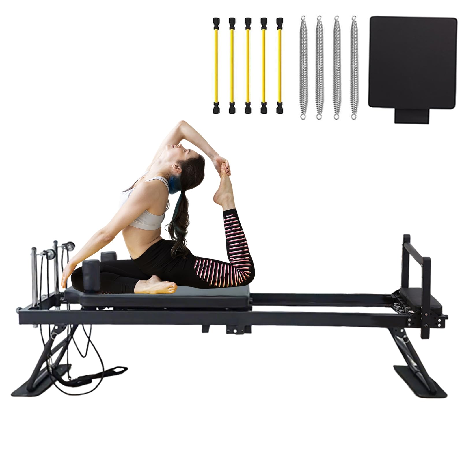 Pilates Reformer per Casa, Attrezzatura per Macchina da Pilates con Jump Board e Dual Resistance, 4 Molle e 5 Corde per Allenamento di Forza Attrezzatura,A