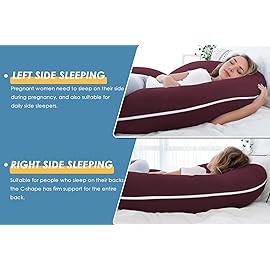 INSEN Pregnancy Pillow, Maternity Body Pillow with Velvet Cover, C Shaped for Side Sleeping (Cooling Tencel-Red Plum)