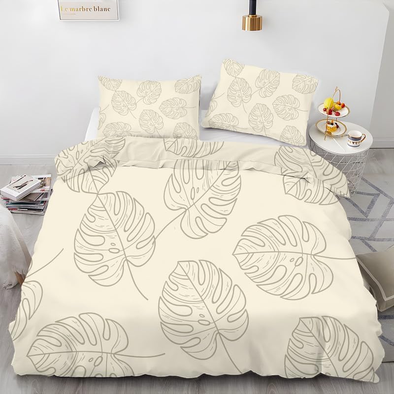 Light Brown Leaves California King Duvet Cover Plant Print Bedding Soft Microfiber Comforter Cover and 2 Pillow Shams 20"X36", Bed Set Duvet Covers