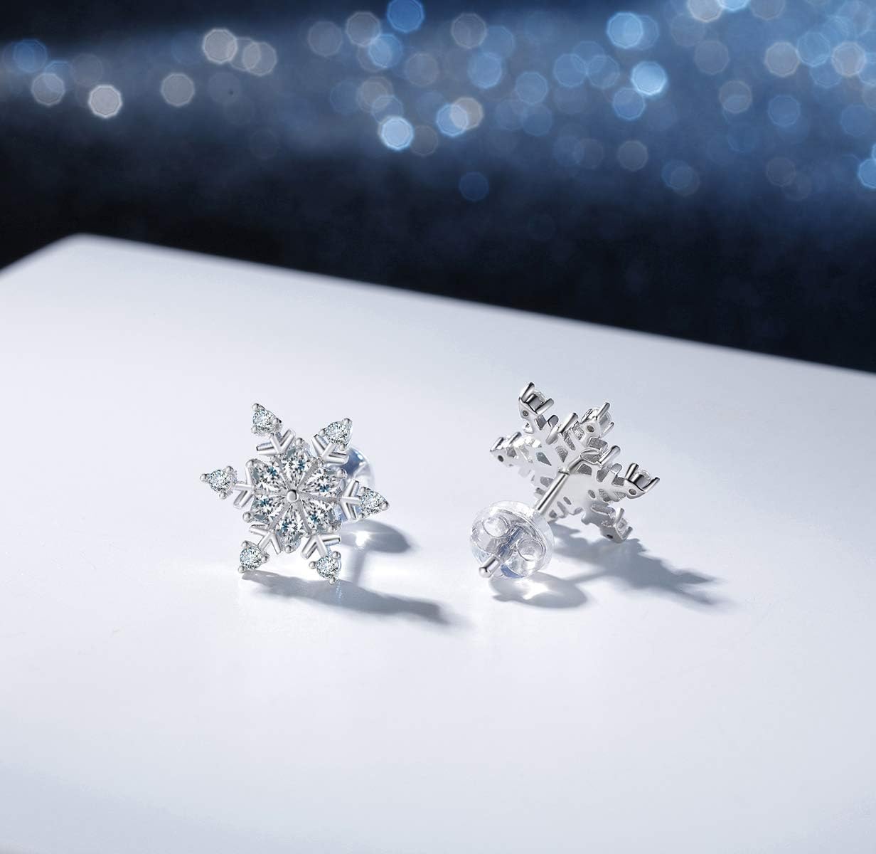 Snowflake Earrings for Women Girls 925 Sterling Silver Stud Earrings Hypoallergenic Cubic Zirconia Earrings for Sensitive Ears Snowflake Jewelry Chrismas Gifts. - Image 3