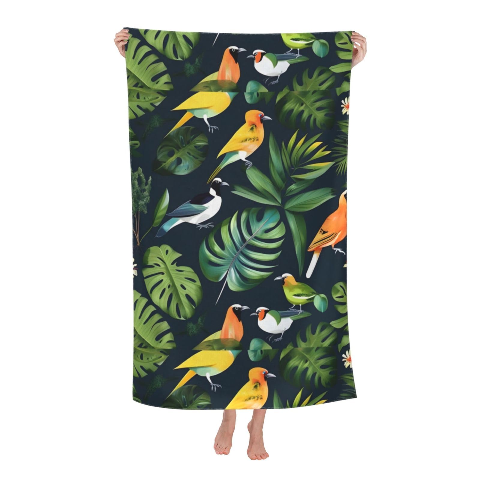 Cbaaghh Tropical Birds Plant Leaf Print Adult Beach Towels,Beach & Pool Towel,Beach Towels,Towels For Camping