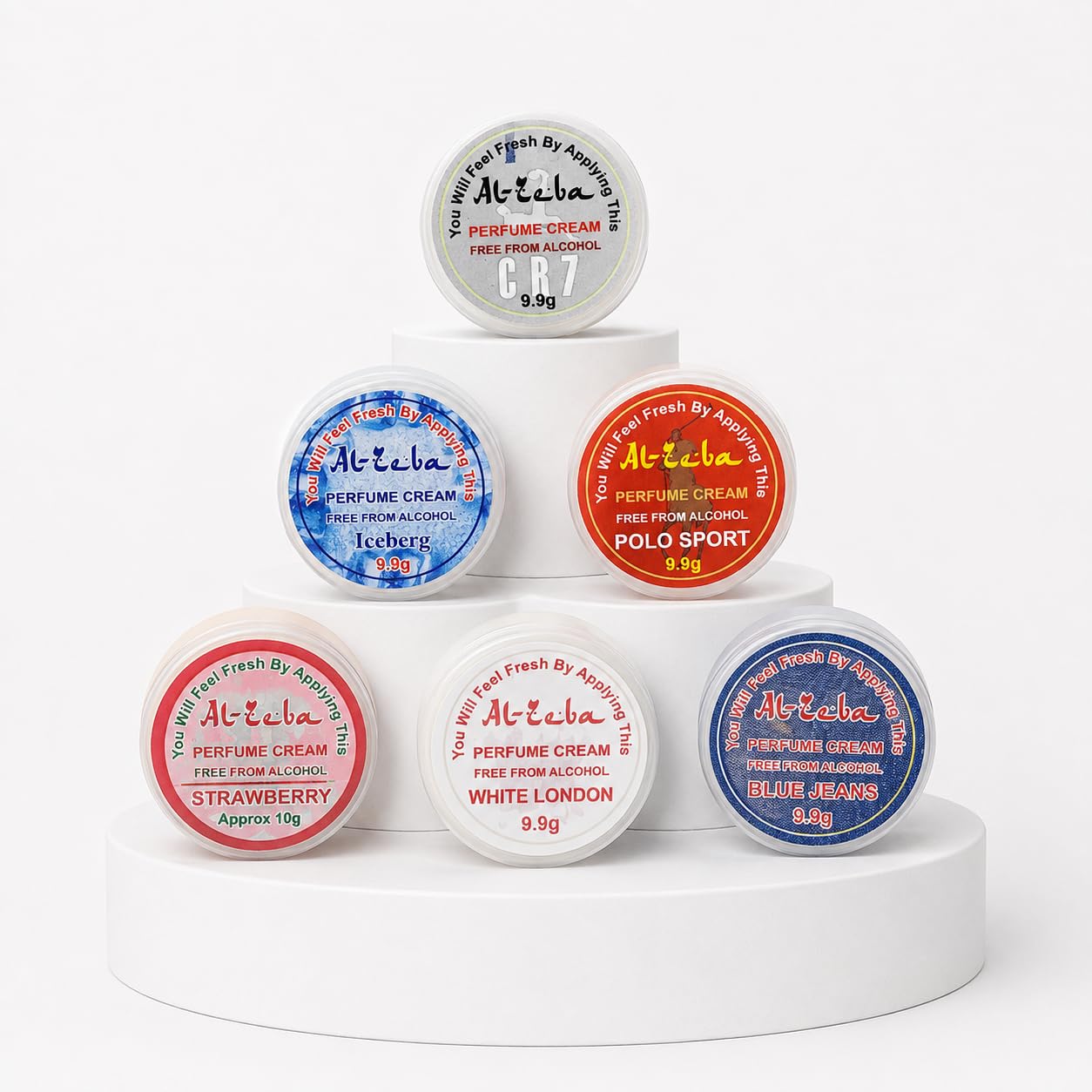 Solid Perfume Cream Combo Set of 6 Fragrances | Alcohol-Free Formula, 6 Unique Scents, CR7, Blue Jeans & More, Compact 9.9g Jars, Unisex Fragrance-image-3