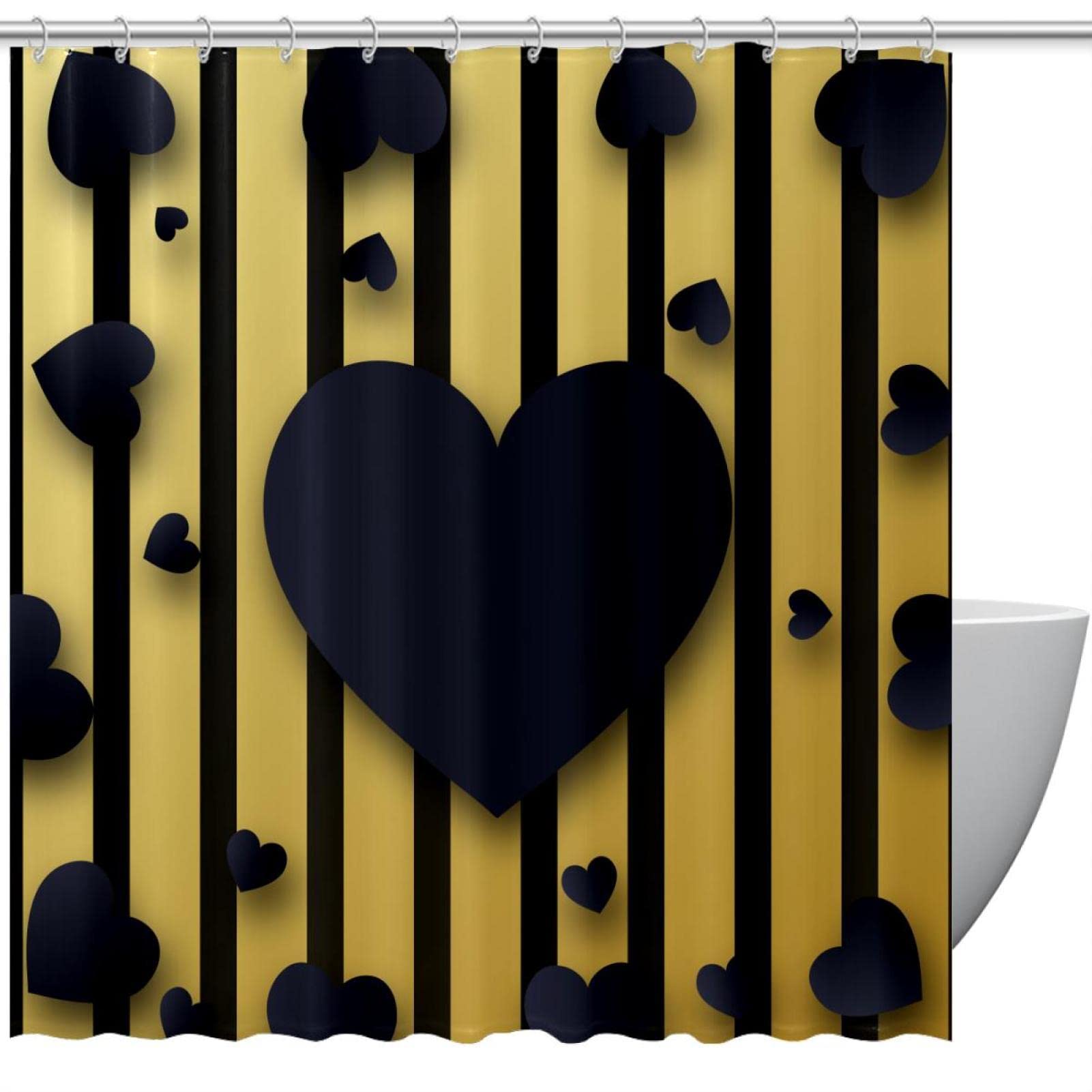 Rideau de douche cœurs noir 183x183 cm pour une salle de bain moderne