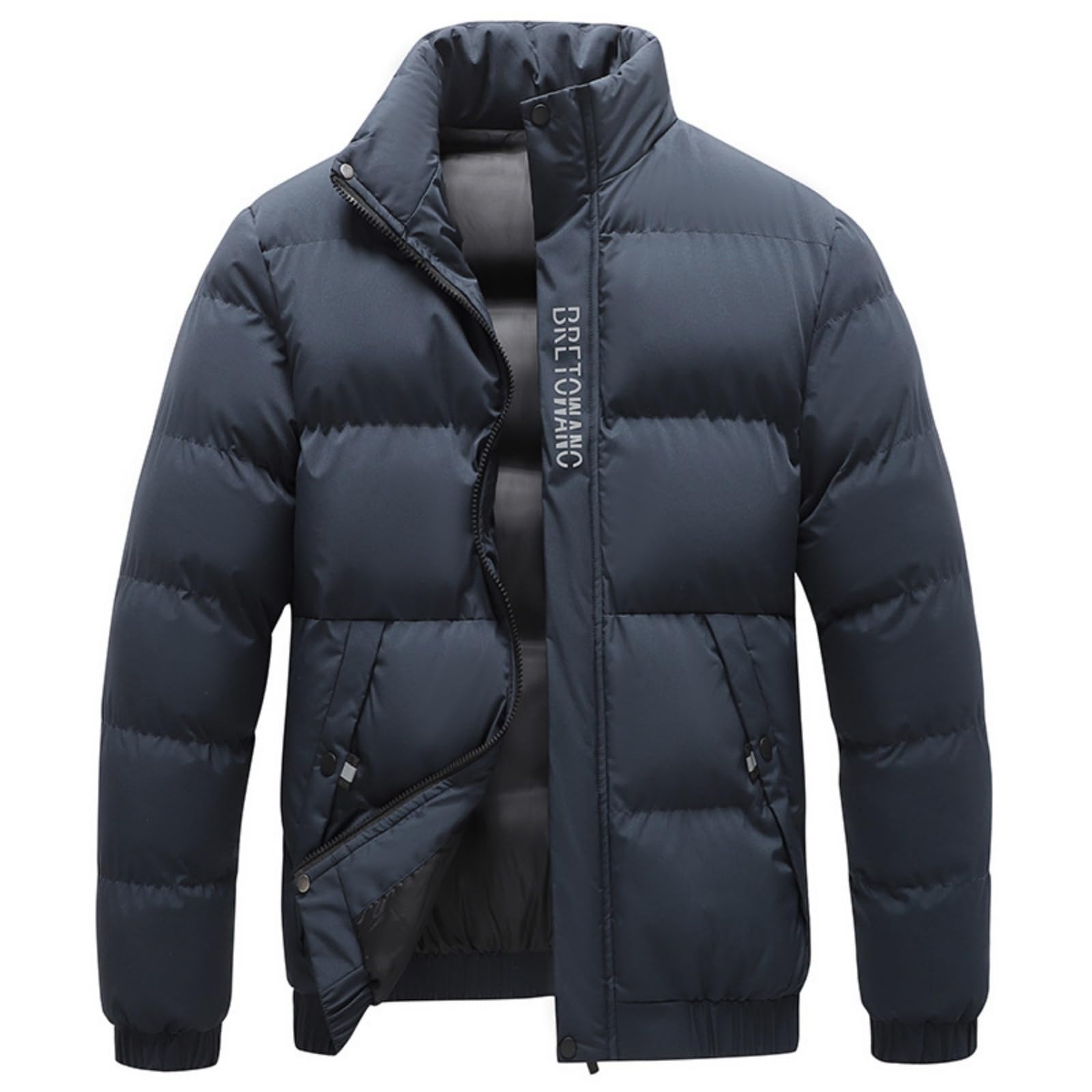Mens Puffer Jacket Thickened Winter Warm Stand Collar Zip Up Jackets Ski Bubble Coats M-3XL