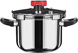 Panela de Pressão de Luxo 6 Litros em Aço Inoxidável Não Tóxico, Anti Explosão, com Fechadura Automatica na Tampa, Compatível com Fogão à Gás, Indução e Elétrico, Prata