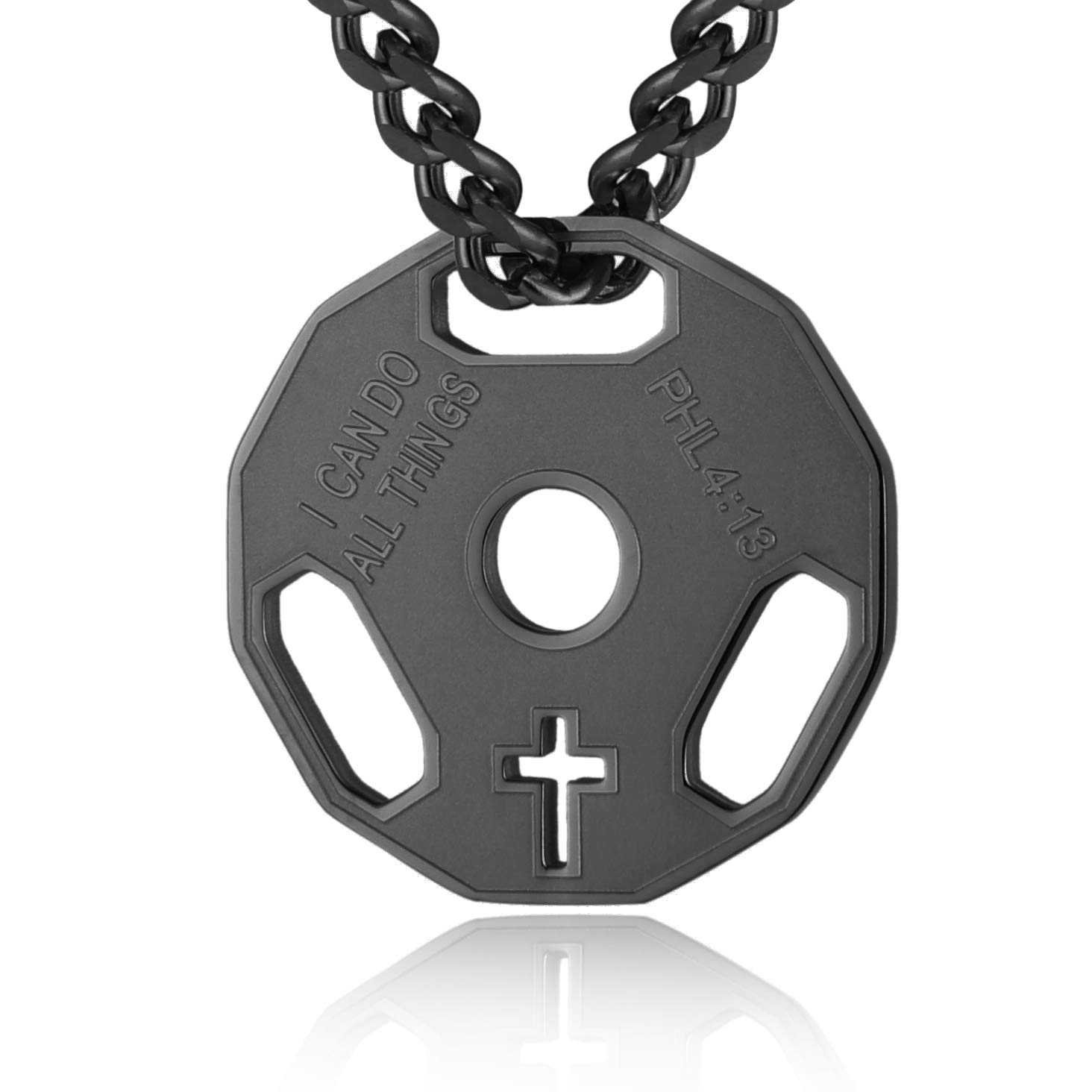 Mens Fashion Stainless Steel Fitness Gym Dumbbell Weight Plate Barbell Chain Pendant Necklace