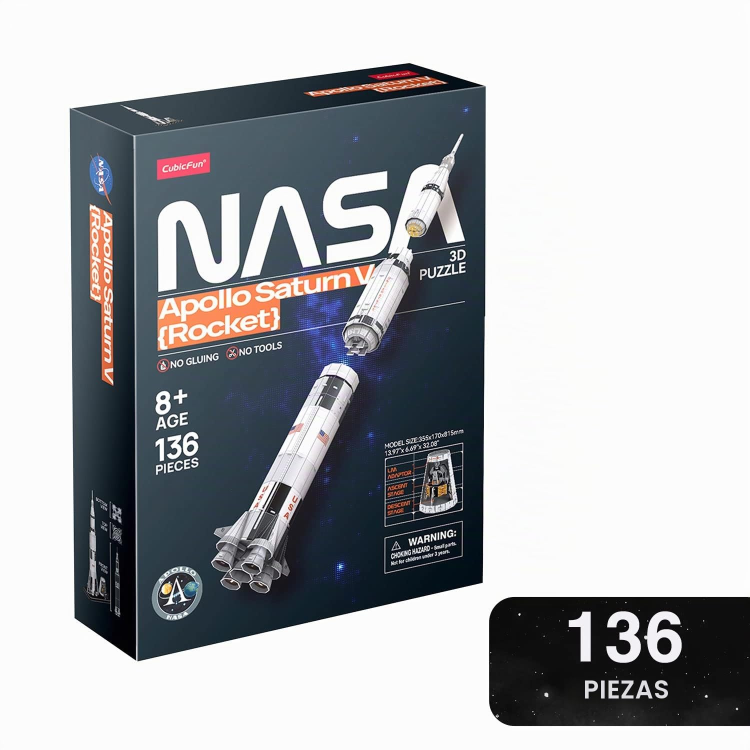 NASA - Puzzle 3D Niños Apollo Saturn V | Maquetas para Construir Adultos Y Niños | Puzzles 3D | Puzzle 3D Adultos | Maquetas para Montar