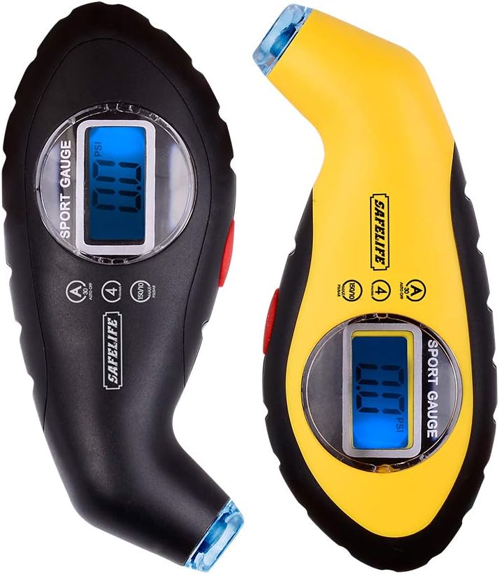 SAFELIFE Digital Tire Pressure Gauge 150 PSI 4 Settings with Backlit LCD and Non-Slip Grip (2package)