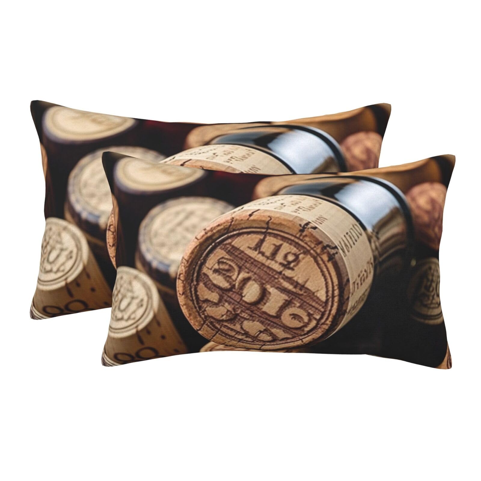 2 Pack Pillow Cases with Hidden Zipper, Soft Breathable Pillow Covers for Hair and Skin, Wine Bottle Stopper with Vintage Pillowcases 16"x24" Bed Pillow Protectors Cover for Sleeping Gifts