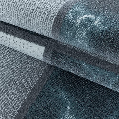Tapis bleu gris carré marbré doux 80x150 cm pour salon chic - 7