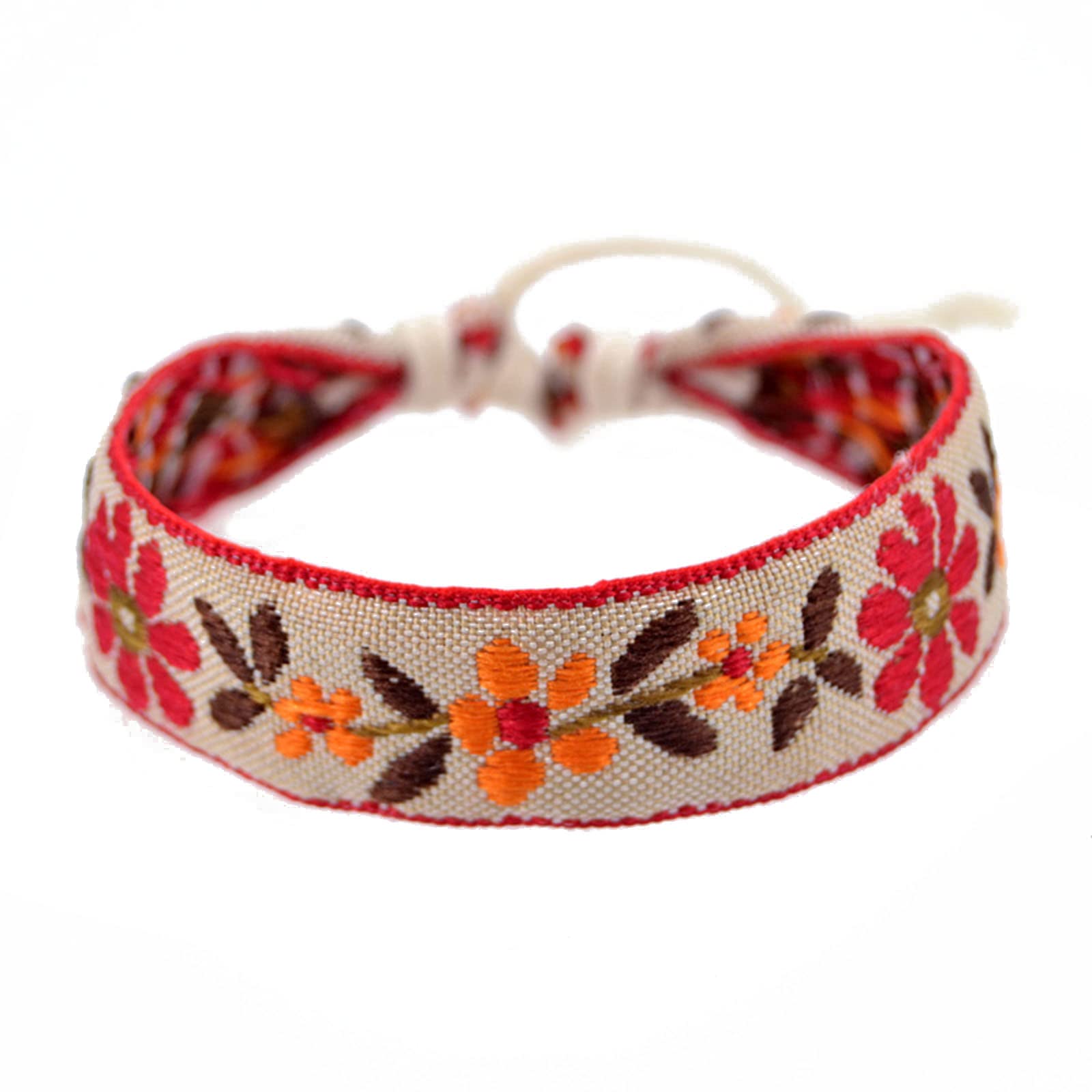 Maxtonser Strawberry Flower Embroidered Bracelet Handmade Braided Bracelet Friendship Wrap Bracelets Thread Woven Wristbands