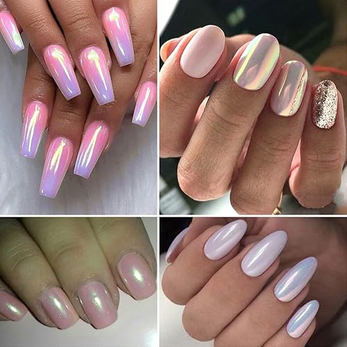 Miniatura 5 de Polvo de uñas cromado con efecto espejo metálico de 6 rejillas, pigmento aurora, brillo holográfico, iridiscente, polvo de manicura, esmalte de gel