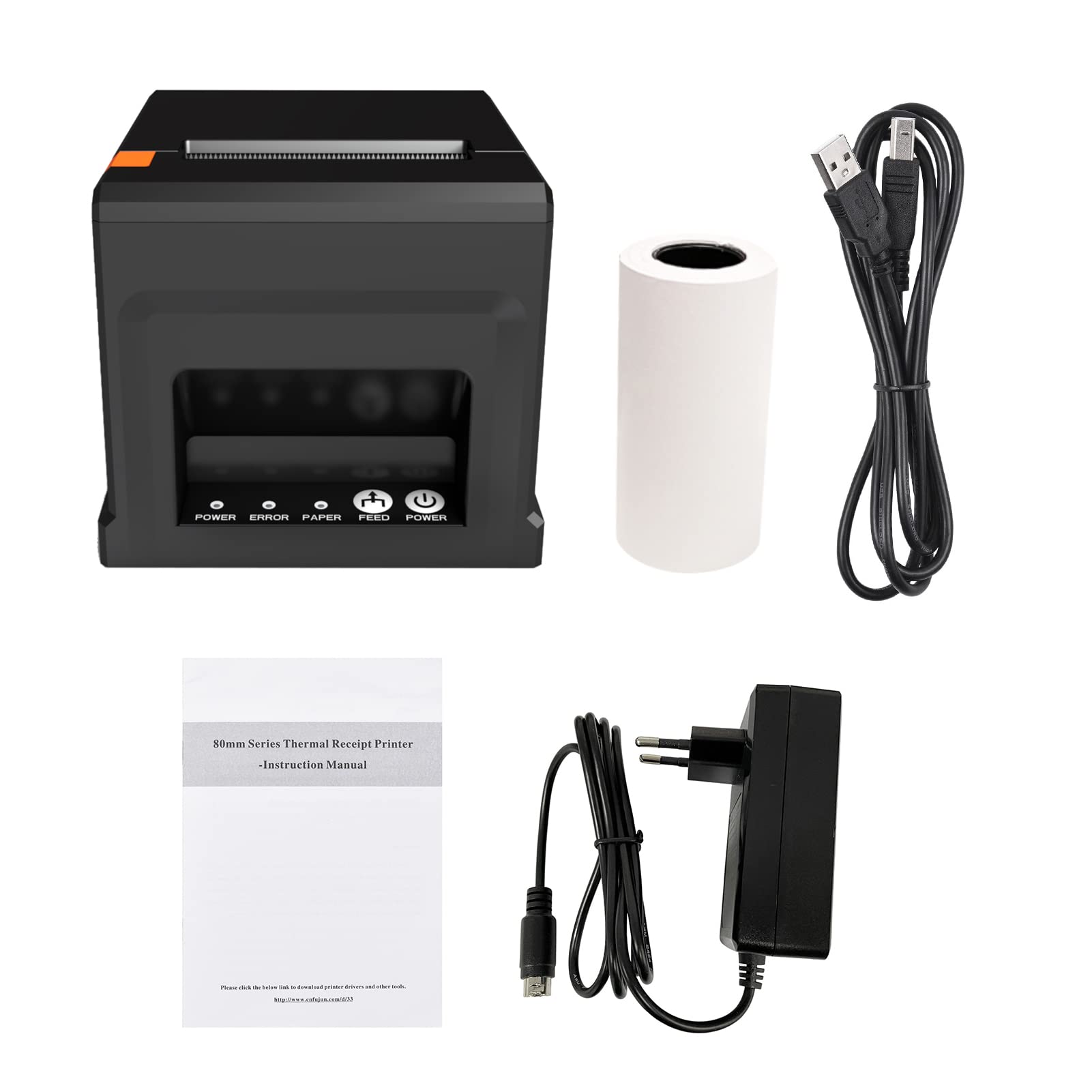 80mm USB + LAN Stampante per scontrini Stampante POS con taglierina automatica Desktop Stampa termica diretta compatibile con supporto ESC/POS per spedizioni Affari Ristorante Cucina Supermer
