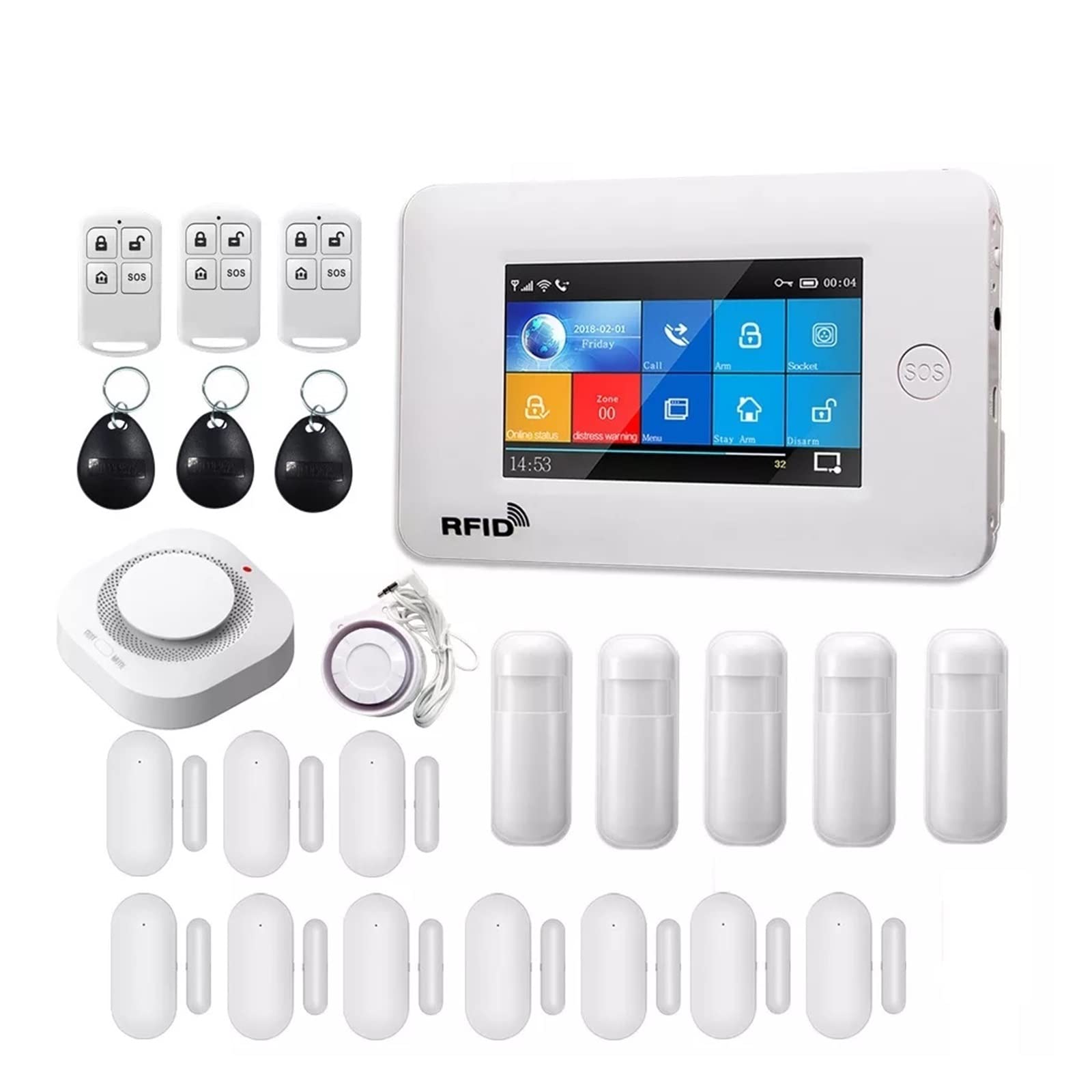 Sistema de Alarma, 433MHz Pantalla táctil inalámbrica gsm Tarjeta RFID de Alarma antirrobo Seguridad for el hogar Inteligente DIY Tuya