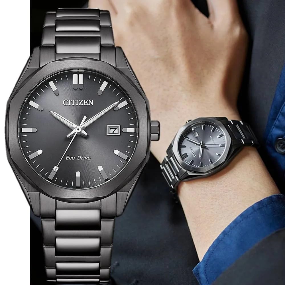 Citizen Eco-Drive Herrenuhr Edelstahl, Grau, 38 mm, BM7625-80H | Analog Quartz | Kristallglas | 10 bar Wasserdicht | 180 Tage Gangreserve | Datum | Edelstahlband