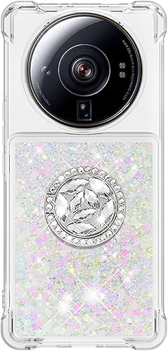 Miniatura 2 de CCSmall Funda transparente brillante con purpurina para Xiaomi 12S Ultra, resistente a prueba de golpes, líquido flotante para mujeres, con soporte