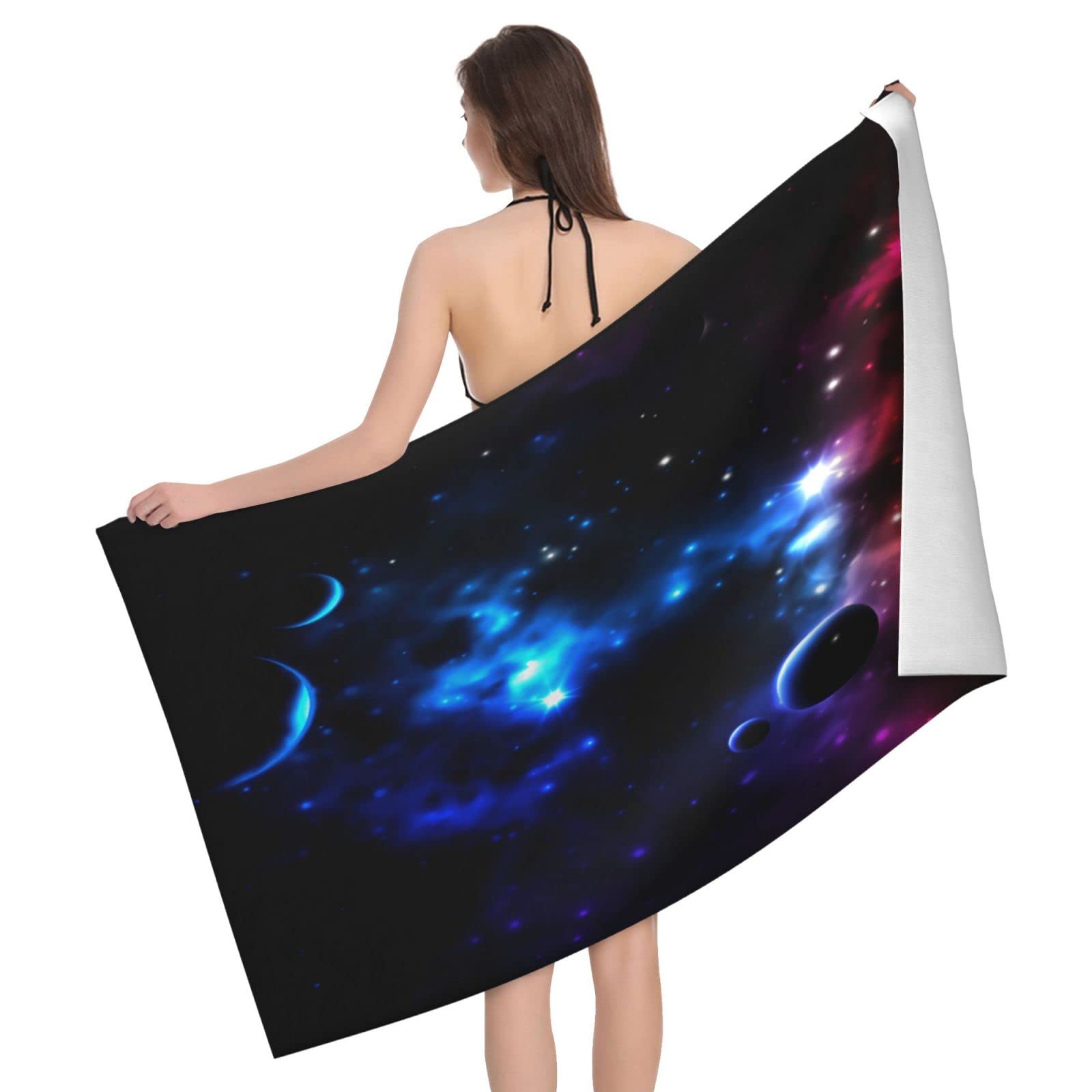 Lawenp Cosmic Starry Sky Beach Towel, Lightweight Sand Free Quick Dry Microfiber Absorbent Bath Towel for Kids, Adults, Swimming, Bath, Yoga, Pool, Travel, Camping 32"X52"