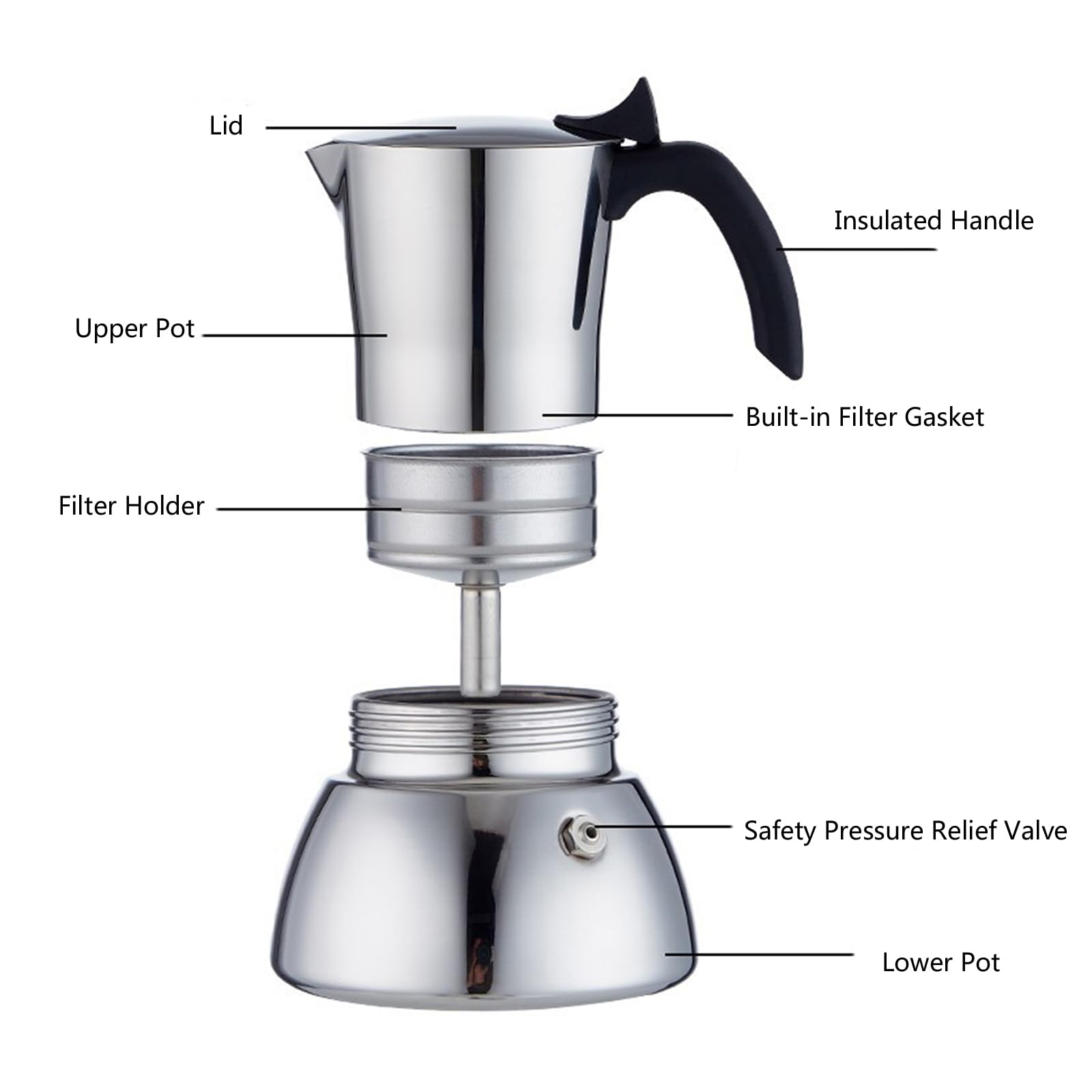 Comodo caffettiera italiana da 200 ml con piano cottura per caffè espresso con robusto acciaio inossidabile 304 per uso domestico