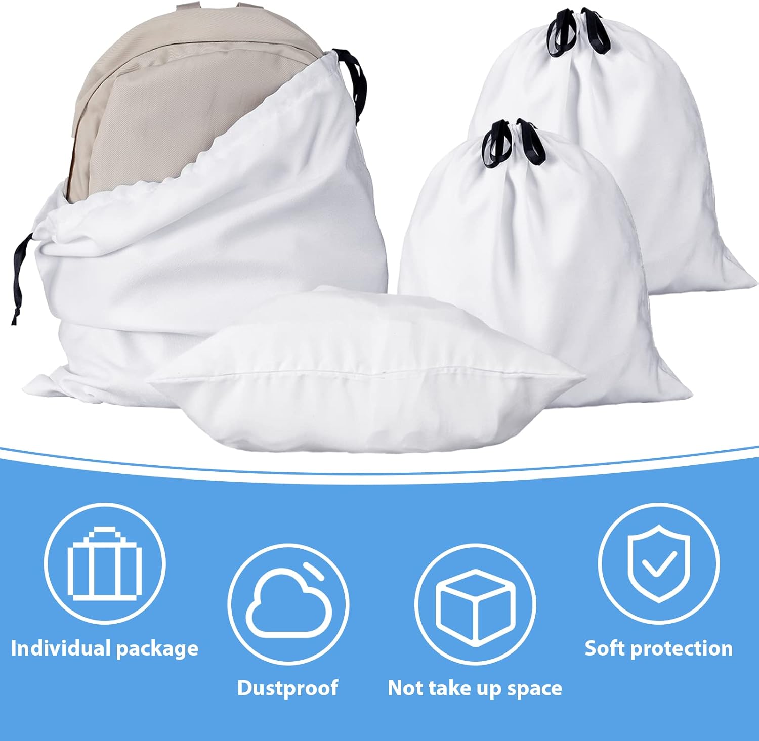 Woanger 10 Pcs Dust Cover Bags Large Cotton Breathable Bags Dustproof Drawstring Storage Bag for Shoes Purses Handbags Travel Packing Luggage Organizer Home Storage, 2 Sizes - Image 4