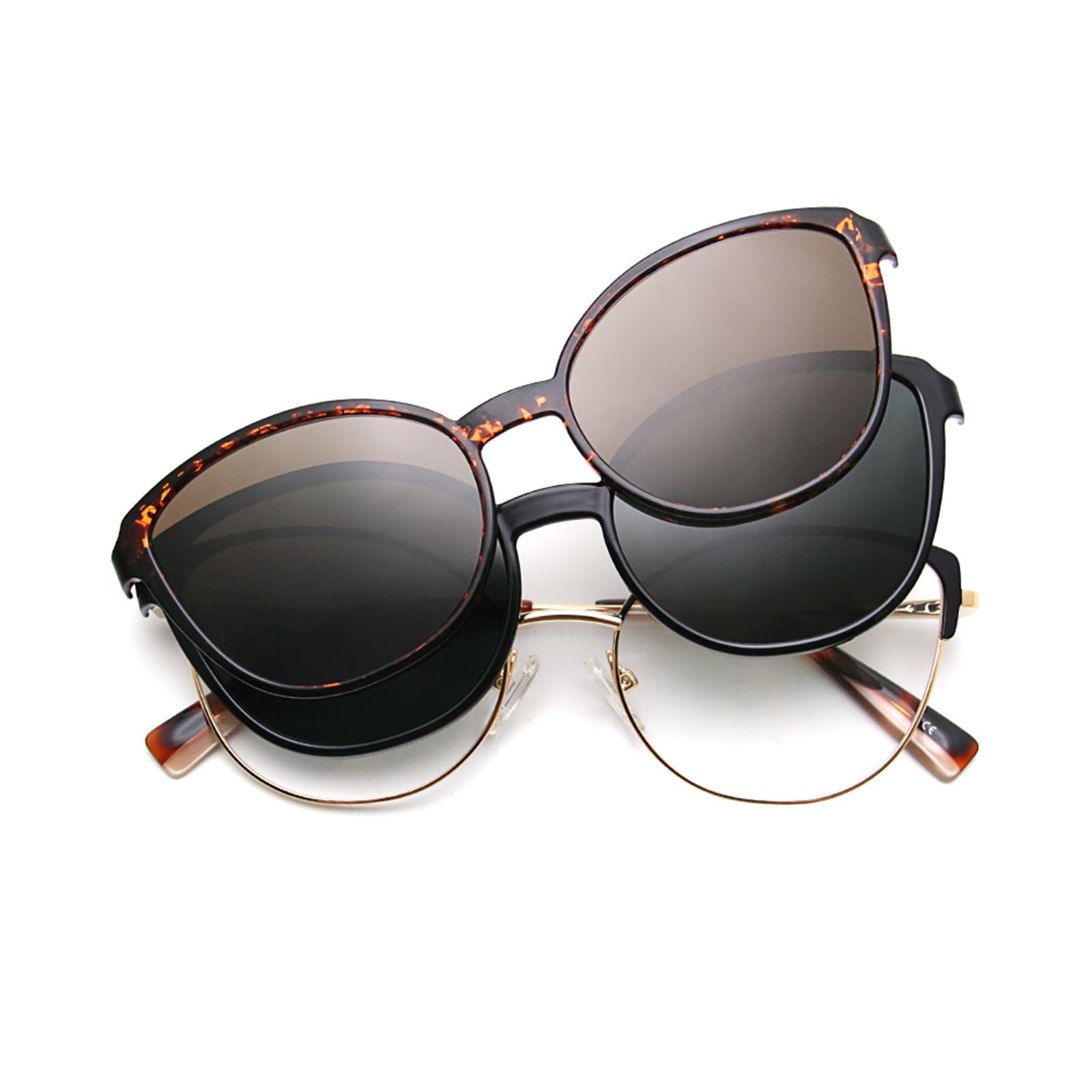 BauhausMagnetic Clip on Sunglasses for Men & Women Polarized UV Protection Retro Square Eyeglasses Fit Over Night Driving