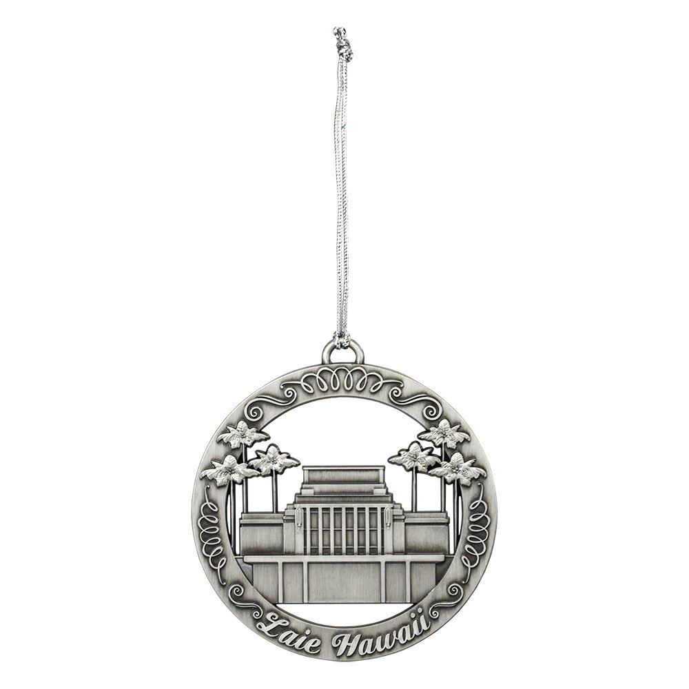 LDS Temple Ornament by Ringmasters | Antique Silver-Finish Hanging Ornament | LDS Missionary Ornament Exchange Ideas, (Laie Hawaii)