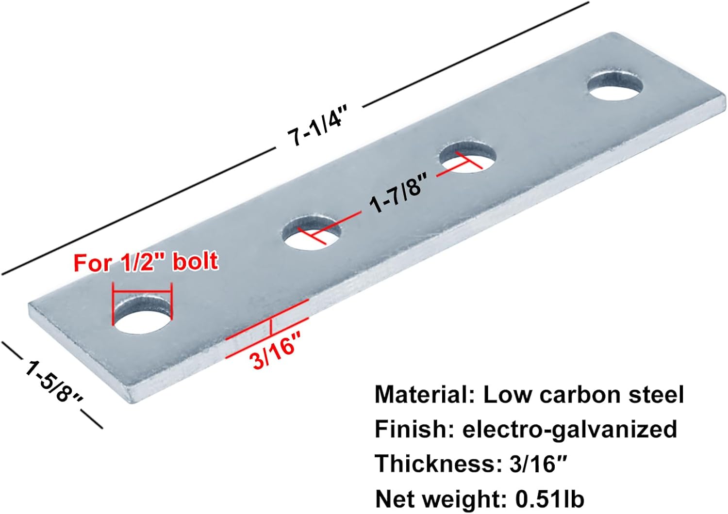 heneng 9 Pcs 4 Hole Flat Plate Fitting for 1-5/8" Strut Channel, Splice Plate Connector Bracket, 3/16" Thick