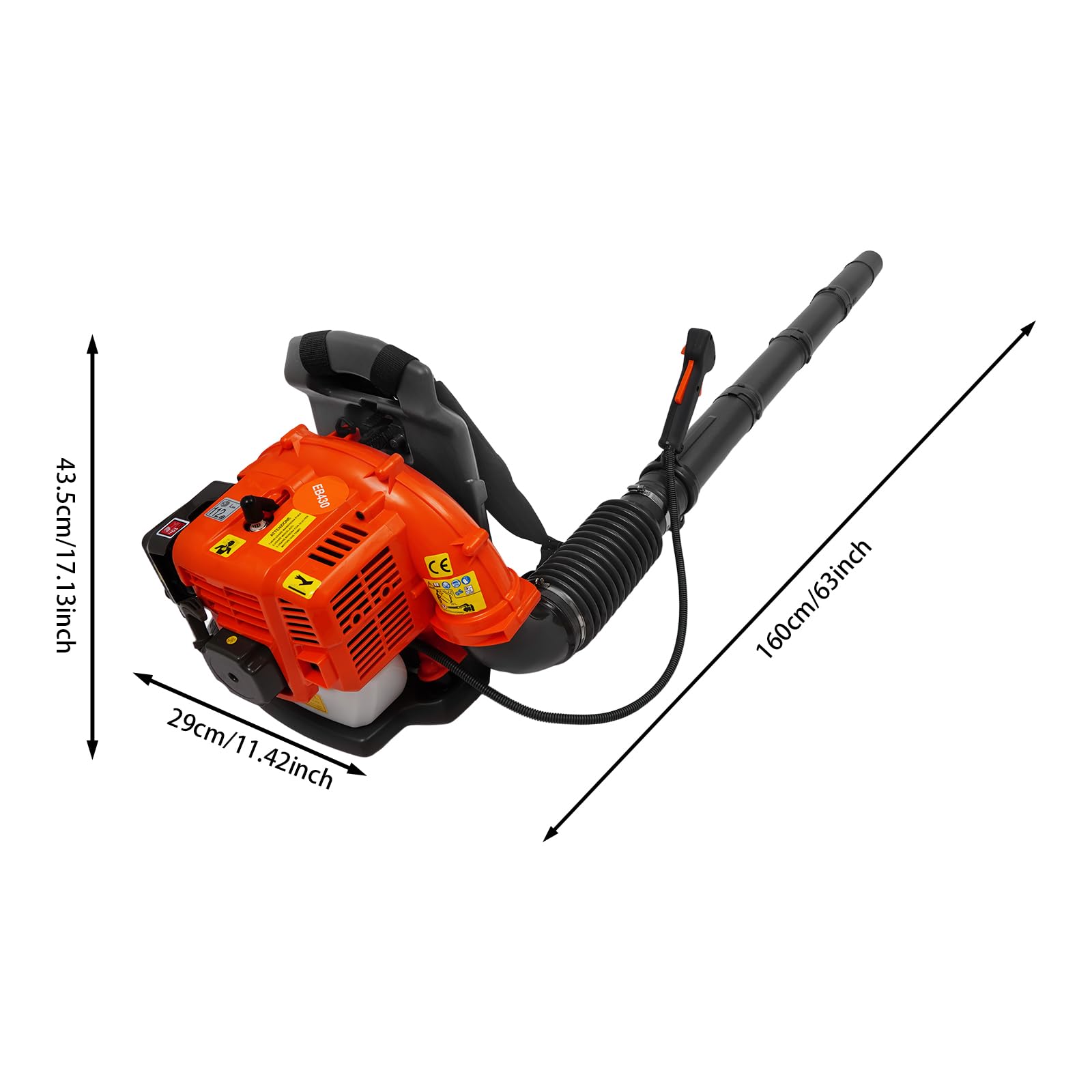 Soplador de espalda a gasolina, 2 tiempos, 42,7 cc, 1,25 kW, con 423,78 CFM, para patio, jardín y hojas