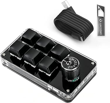 LUKCOZMO Macro Pad Programmable Customized 6-Key Mini Mechanical Gaming Keyboard One Handed Keyboard BT OSU Multifunctional Knob with Type C Cable Updated Software in USB Drive Black