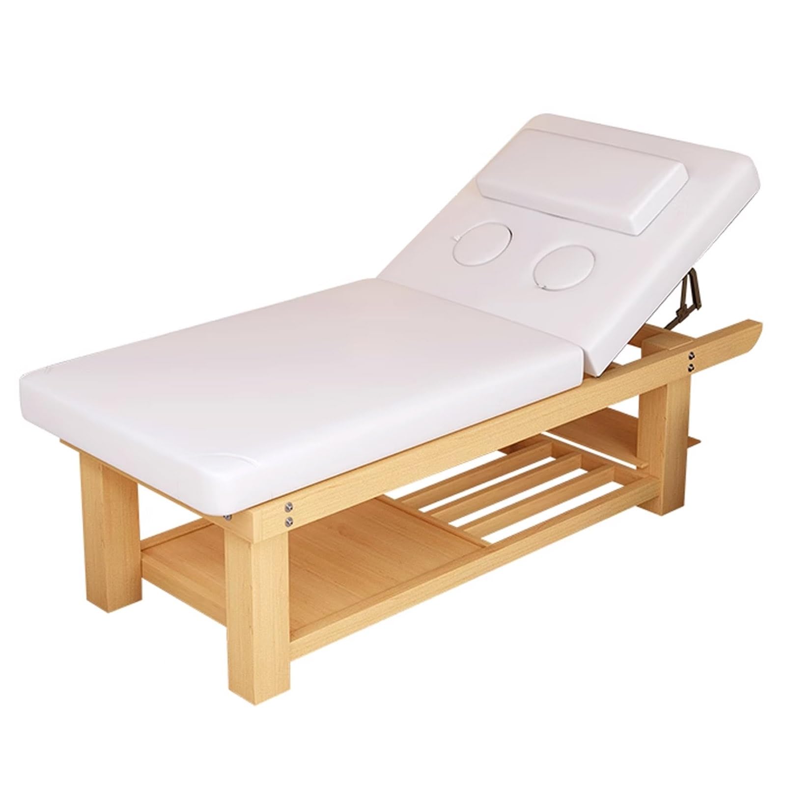 Stationäre Massageliege mit 40° Verstellbarer Rückenlehne, Kosmetikliege aus Massivholz for Kosmetikstudios, Friseursalons und SPA, Abnehmbare Kopfstütze und Handgriffe