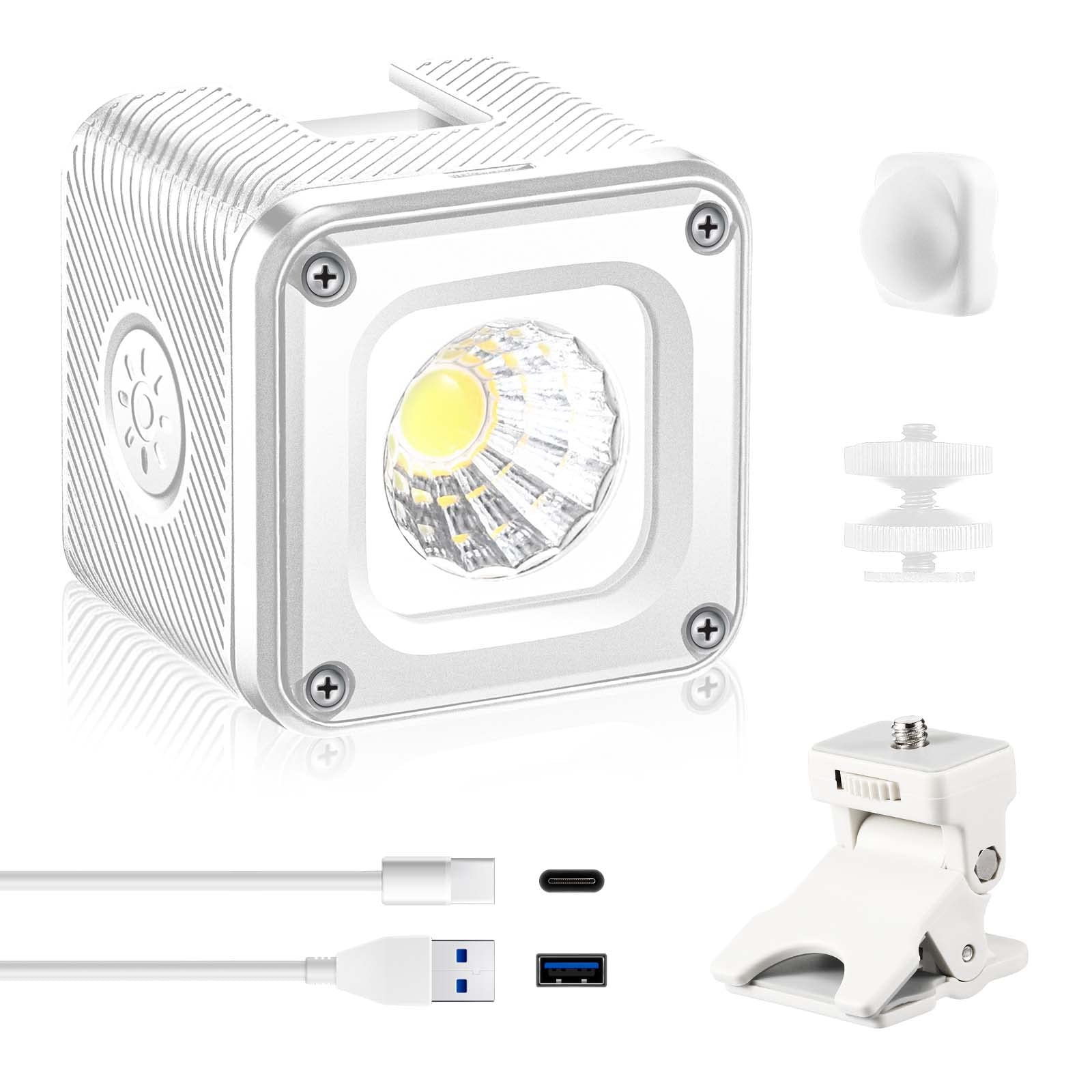 Aiffoto LED Camera Video Light Kit, 800mAh Mini Cube Lights Portable Photography Conference Fill Lighting, with Cold Shoe Mount Clamp Mount and Diffuser (white)