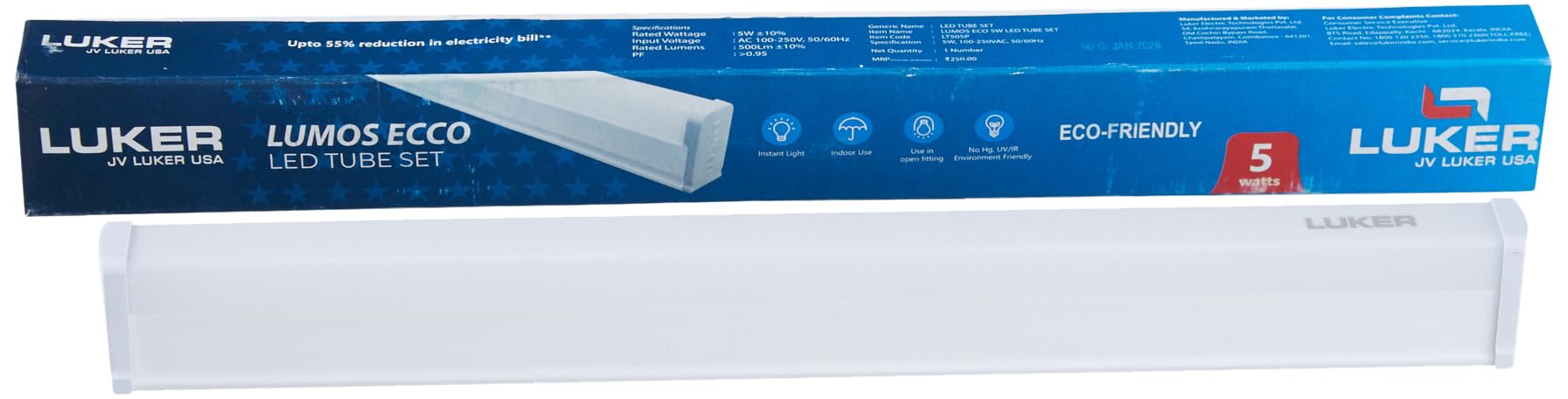 LUKER JVLuker 5 Watt LED Batten 1 Feet Energy Efficient Tubelight High CRI Slim & Bright Tubelights for Home Living Room and Bedroom Indoor Outdoor, 1 Year Warranty (Pack of 1, Warm White)