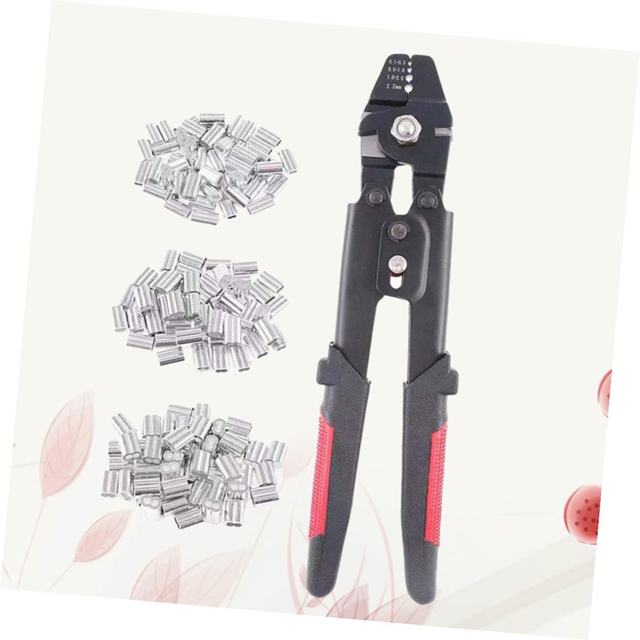 Pinza Crimpatrice per Cavi e 180 Pezzi Manicotti in Alluminio Acciaio al Carbonio con Meccanismo Autobloccante e Impugnatura Antiscivolo per Pesca e Corde