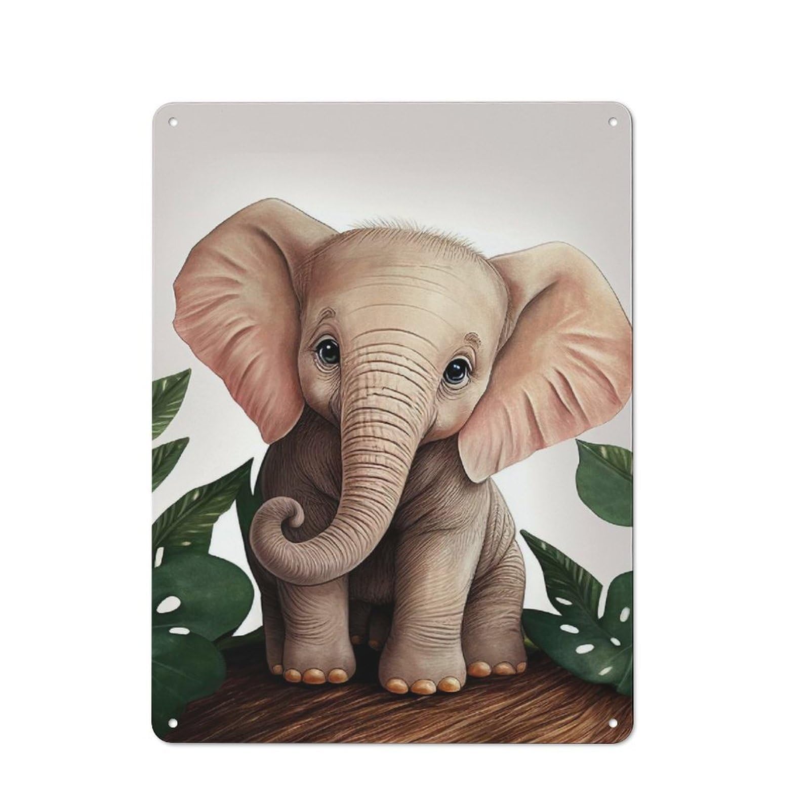 Junmoney Baby Elephant Cute Animal Metal Wall Plaque 40X30cm, Simple Retro Studio Wall Plaque For Office, Study, Studio Or Hallway