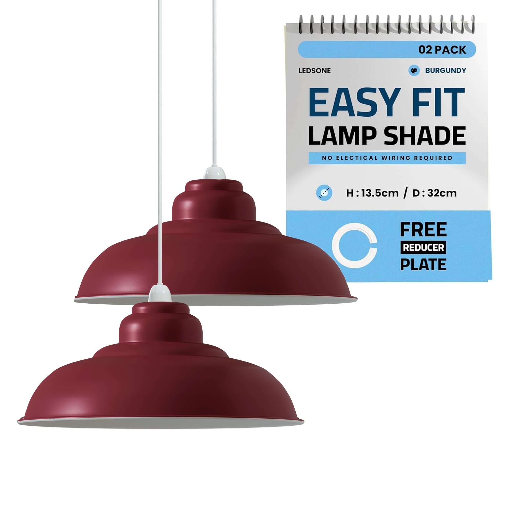2Pack Burgundy Lamp Shades, 32cm Light Shade, Modern Lampshades for Ceiling Lights, Wall Lamps and Floor Lamps, Easy Fit Pendant Light Shades Ceiling for Living Room, Bedroom, Kitchen, Hallway
