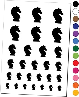 Chess Knight Piece Temporary Tattoo Water Resistant Fake Body Art Set Collection - Black (One Sheet)