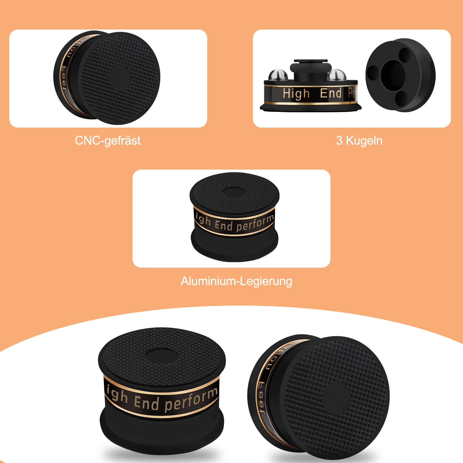 Lautsprecher Isolationsfüße 39mm*24mm High-End HiFi Lautsprecher Spikes Pads Isolationsfüße Subwoofer Spikes Audio Verstärkerfüße für Audio,Lautsprecher,Subwoofer,Heimkino(4 Stück,Schwarz)