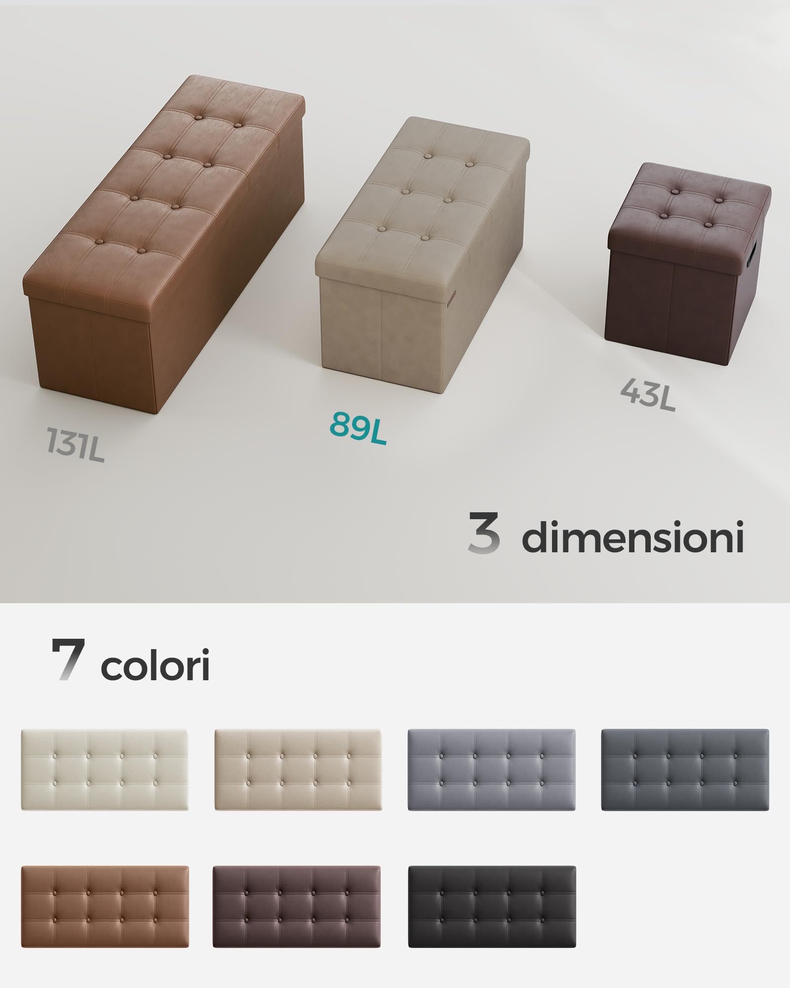 SONGMICS Cassapanca, Pouf Contenitore, Poggiapiedi Pieghevole da 38 x 110 x 38 cm, Ottomano, Regge Fino a 300 kg, per Soggiorno, Camera da Letto, Entrata, Marrone caffè LSF070K01V1