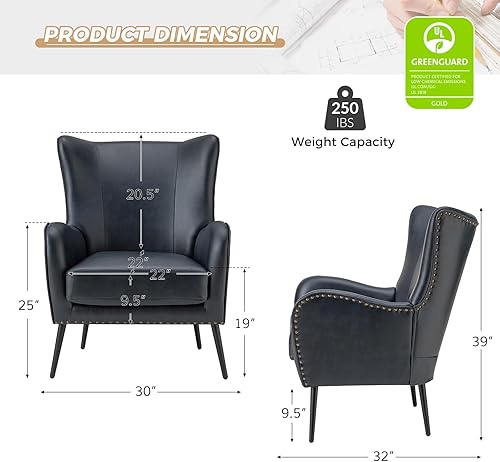 Miniatura 2 de HULALA HOME Silla decorativa de piel sintética con cojín extraíble, cómodo sillón tapizado con patas de metal negro y ribete de cabeza de clavo,