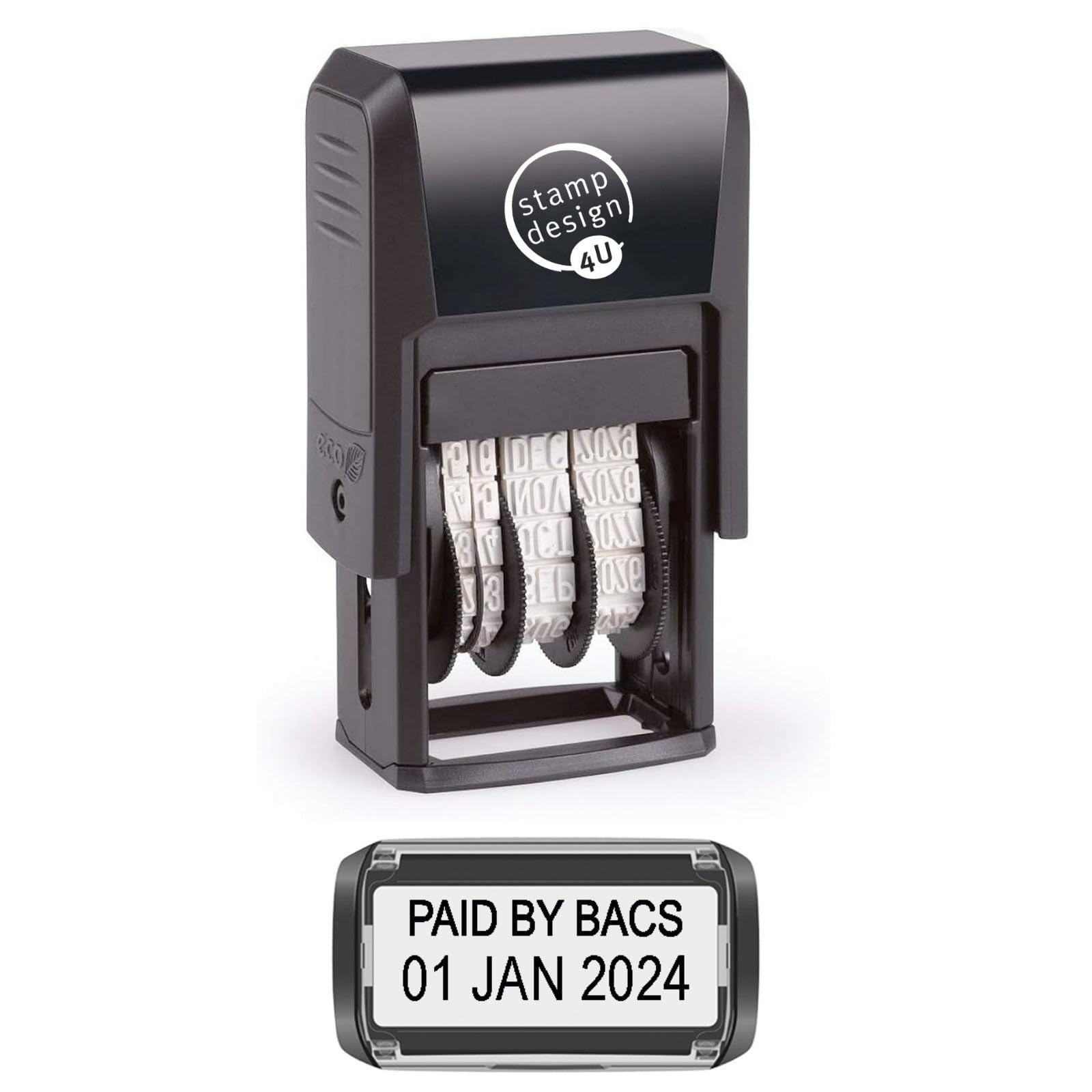 Self Inking Changeable Date Stamp - Paid by Bacs Date Stamp in Black Ink