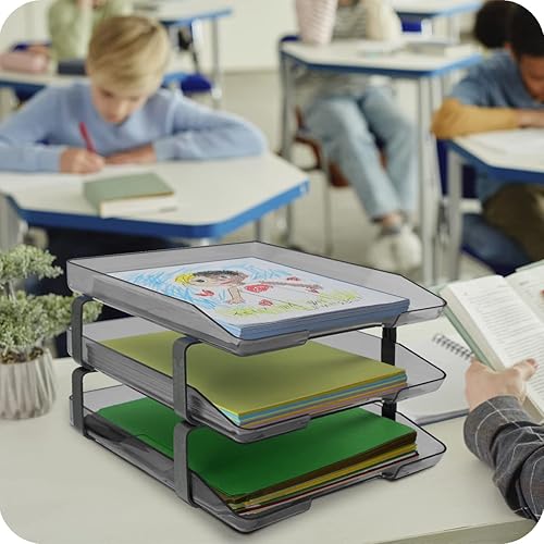 Miniatura 3 de Acrimet Bandeja de cartas tradicional de 3 niveles de carga frontal de plástico organizador de archivos de escritorio (color ahumado)