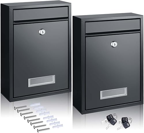 Gisafai 2 cajas de correo con cerradura con llave, buzones de correo para montaje en pared para exteriores, buzón grande a prueba de óxido con