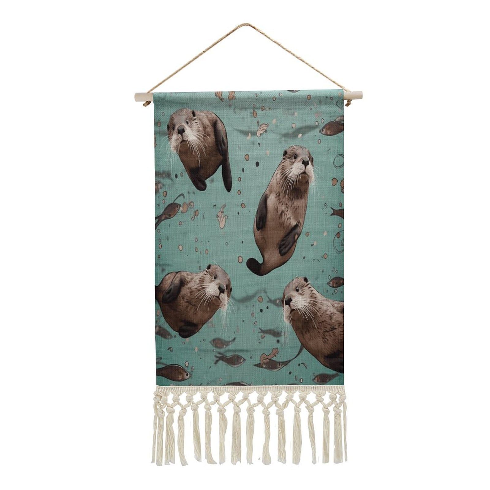 FekiLoot Otters Wall Art Poster Hanger Frame Vertical Tassel Tapestry Cotton Linen Hanging Poster Decorative Wall Art Prints Vintage Wall Art Decor for Home Bedroom Living Room Office