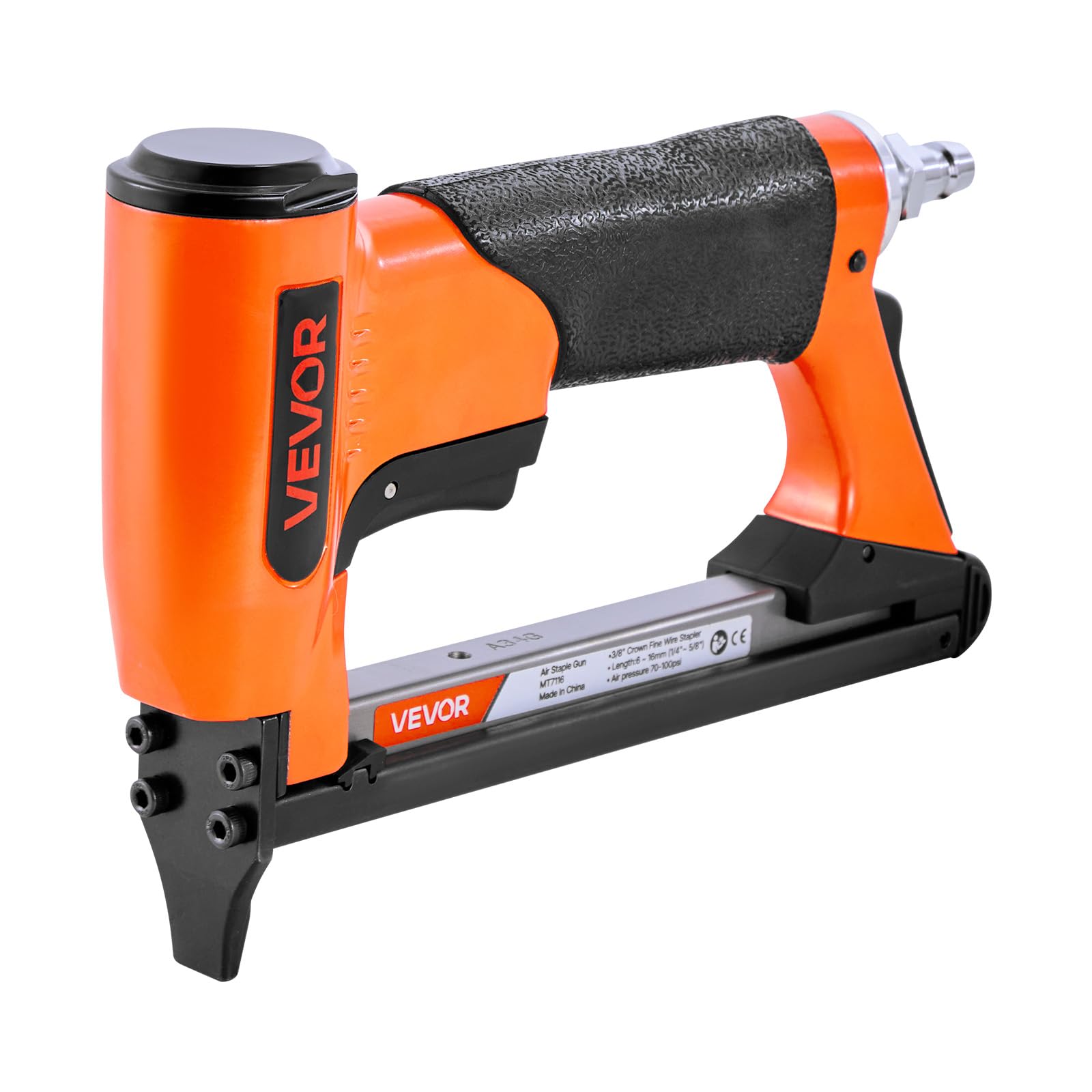 VEVOR Agrafeuse Pneumatique, Calibre 22, Compatible avec Agrafes Fil Fin Série 71 Non Incluses de Largeur Couronne 9,5 mm de Longueur 6-16 mm, Capacité 180 PCS, pour Tapisserie, Menuiserie, Bricolage