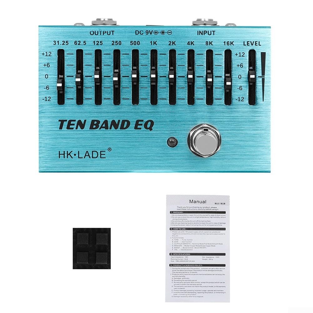 Pedal de ecualización de 10 bandas de control preciso para bajo de guitarra, True Bypass, diseño portátil