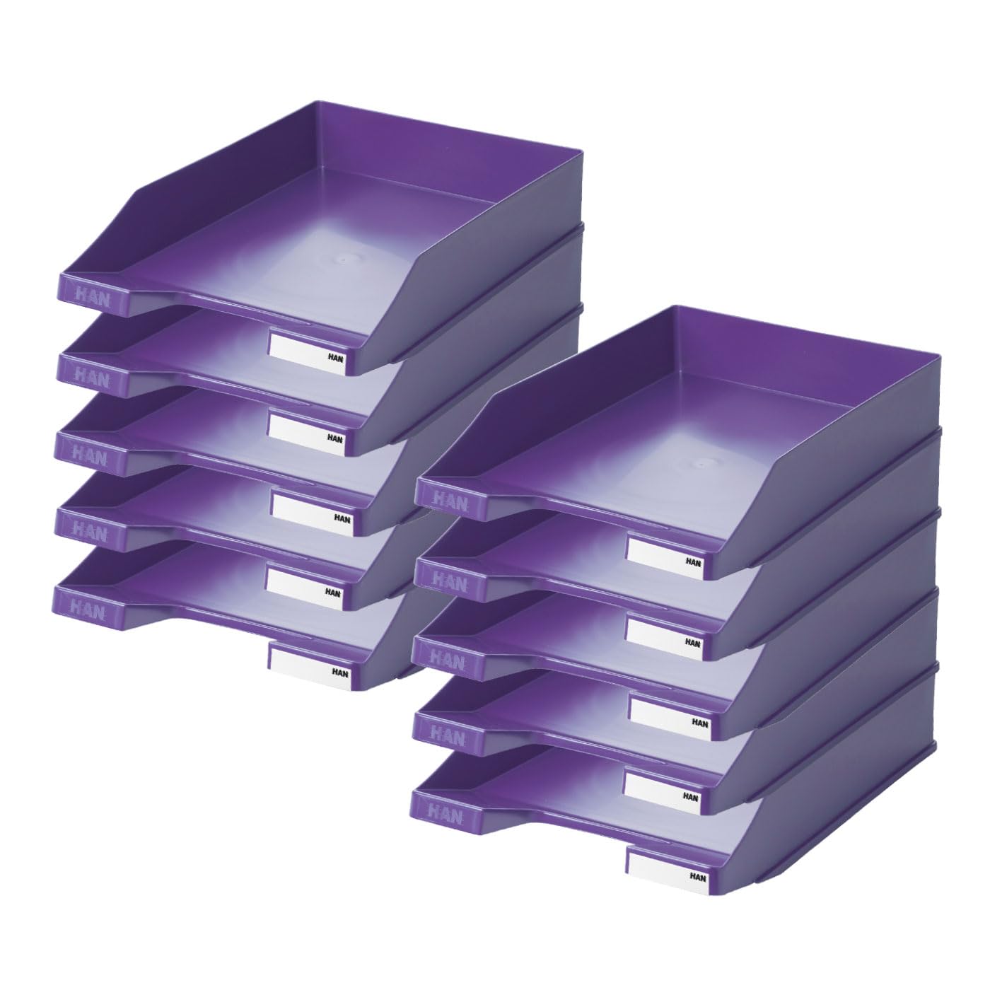 HAN Classic Letter Tray, Pack of 10, Desk Organiser, Office Supplies, Storage Compartments, Office Supplies, Letter Tray, Document Tray, up to A4/C4 Format, 1027-X-57, Purple