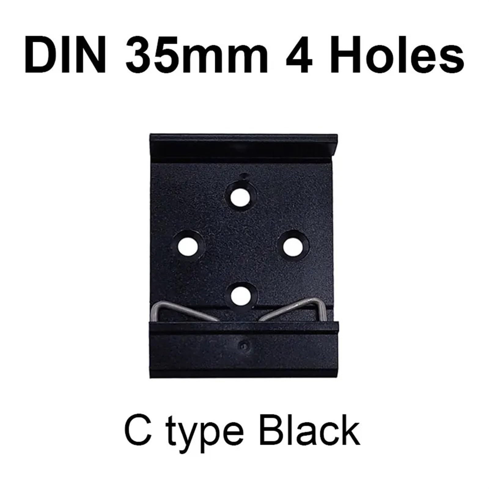 JWBSTUIW 1pcs 35mm C Shape DIN Buckle Simple Fixing Rack with mounting Holes Guide Rail Buckle Aluminum Alloy Slideway Clasp Bracket(4 Holes Black)