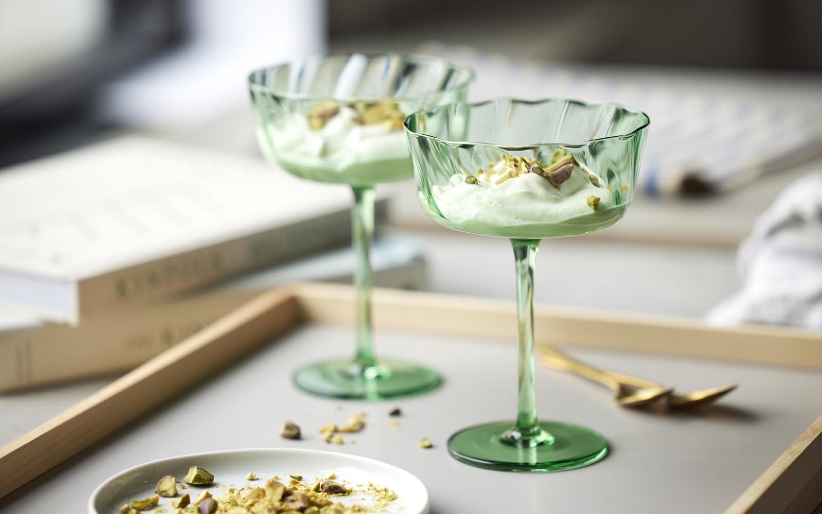 Lyngby Glas Vienna Champagner-Schale, Sektglas, Cocktailglas, 35 cl, 4 Stck., Grün