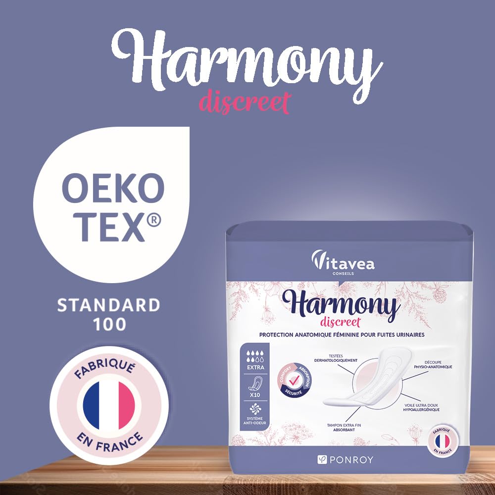 40 Serviettes Hygiéniques Incontinence Femme - Protection Urinaire Femme - Serviette Post Accouchement - Absorbante & Anti-Odeur - Fabriqué en France - 6 Gouttes - Pack 1 mois - Harmony Discreet
